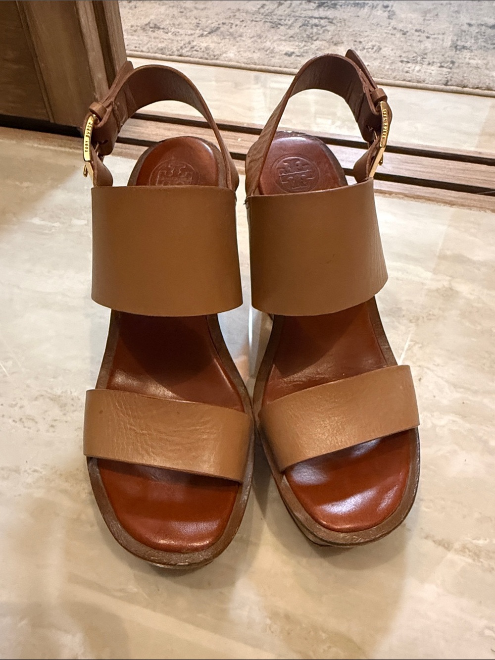 Tory Burch Leather Double-Strap Wedge Platform Sandals